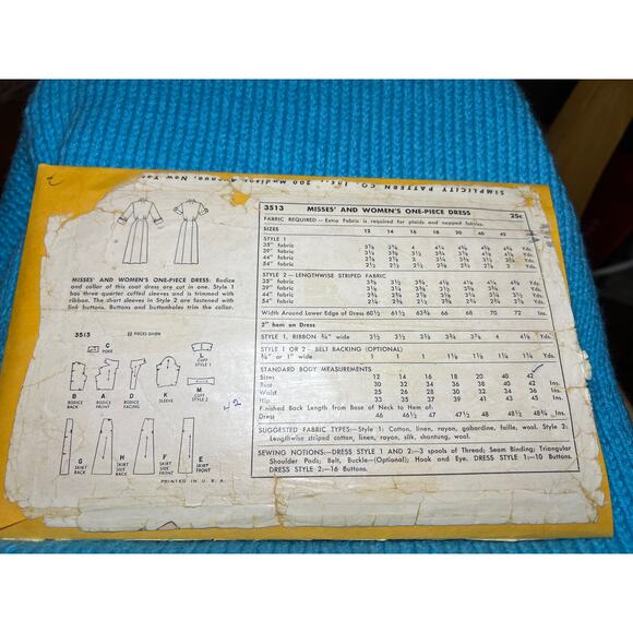 Simplicity 3513 Pattern shirt dress button front bust 42 - Picture 3 of 7